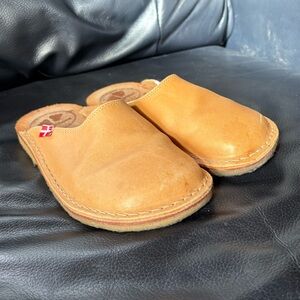 Tan Leather Slip-On Clogs
